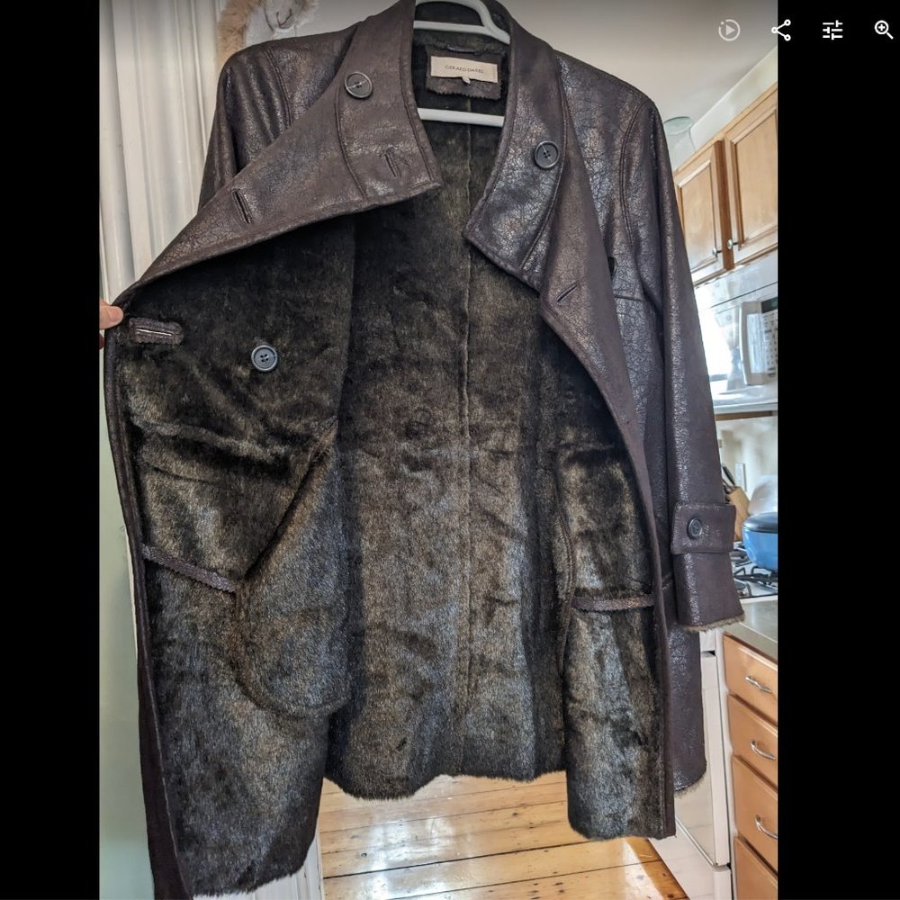 GERARD DAREL Designer Vegan (Faux-Fur Faux-Leather) Coat in Purple size M